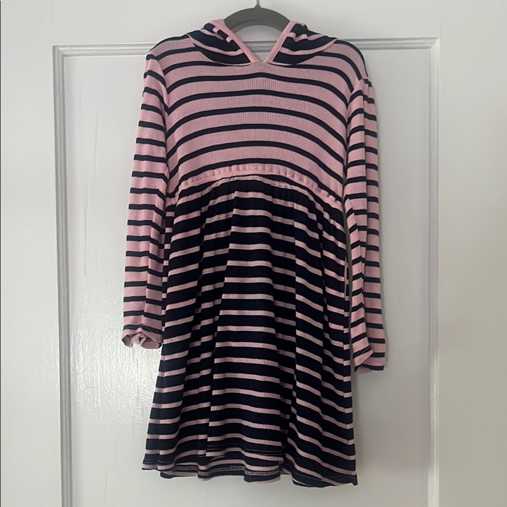 Splendid Girls Pink and Navy Blue Striped Dress with Hood - Size 5/6